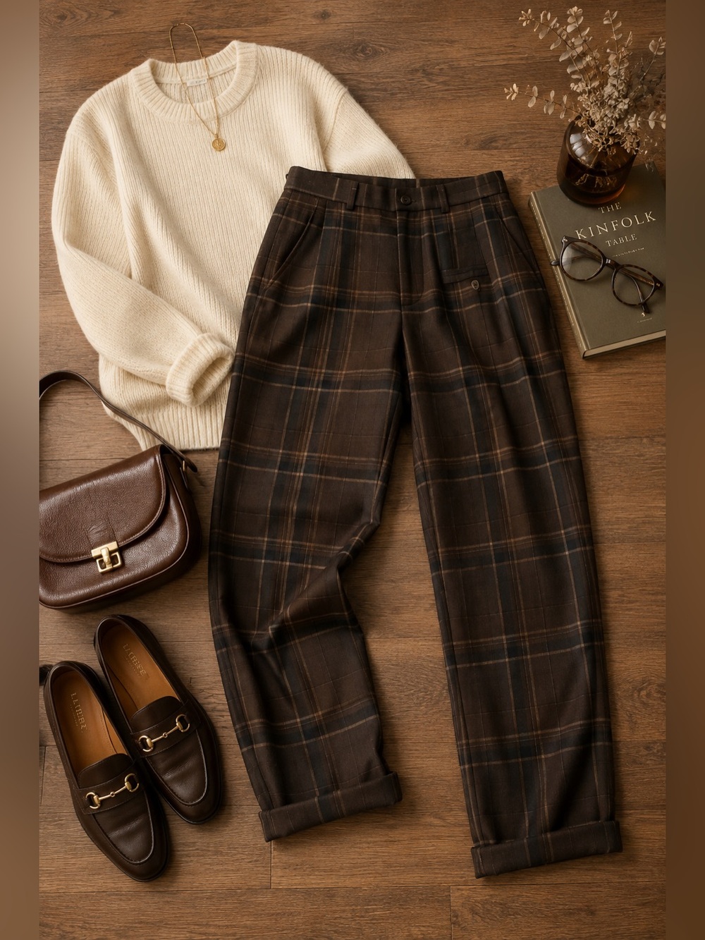 Lauren Ralph Lauren Women’s Size 12 Brown Plaid Wool Trousers Cuffed Pleated Vin